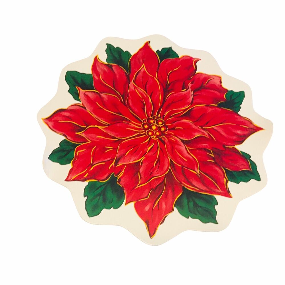 Vintage TC Round Vinyl Christmas Placemats (6) Red Poinsettia 15” Diameter